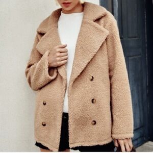 Rachel Zoe Teddy Faux Fur Cozy Jacket in Beige Tan